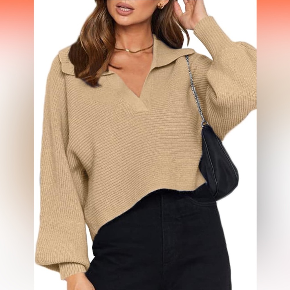 Cropped Tan Collared Sweater